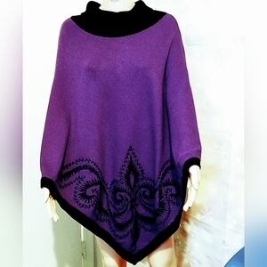 NEW VINTAGE BOB MACKIE EMBROIDERED PURPLE PONCHO WOMEN'S SIZE 1X (1990s)